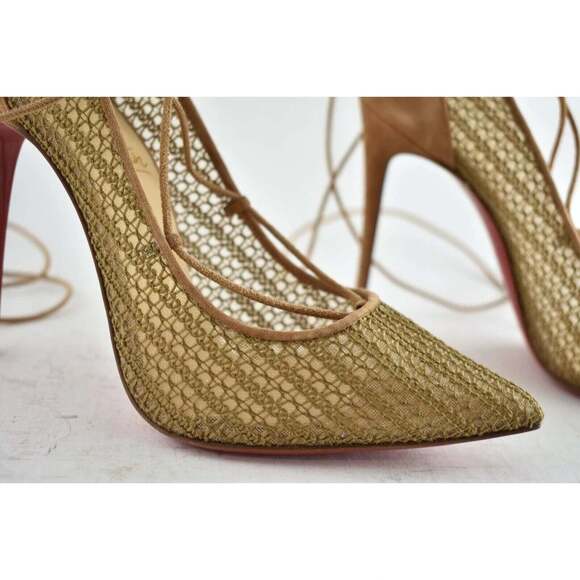 Christian Louboutin Peropik 100 Biscotto Brown Suede Lace Up Tie Heel Pump 39.5 - Picture 5 of 12